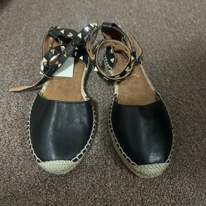 Black Espadrille Sandals with Studded Straps